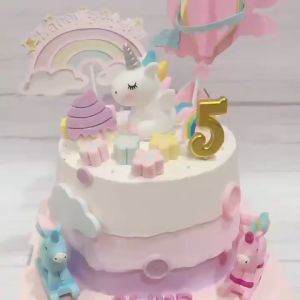 | Cake Decoration | Fantasy Cute Colourful Unicorn Girl Figurine Kids Birthday Cake Topper 梦幻彩虹独角兽女孩儿童生日蛋糕装饰摆件