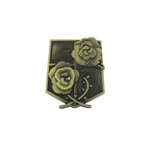 Bandai | Vintage Bronze Shield Enamel Pin Collection Anime Military Crest Lapel Brooches Hard Badges with Wings Rose Cross Swords
