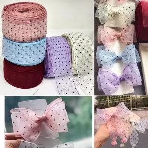 5meter 25mm/38mm Dot Printed Organza Lace Ribbon DIY Craft for Packing Bow Garment Sewing Accessory Christmas Chiffon Ribbon
