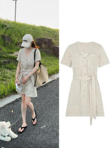 Shalldoer | Váy ngắn xếp ly một nút thanh lịch dành cho nữ mùa hè ngọt ngào Váy chữ A cạp cao không tay cổ chữ V váy ngắn thường ngày