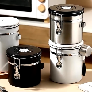 โถเก็บเมล็ดกาแฟ กล่องเก็บเมล็ดกาแฟ โหลสแตนเลส coffee can โหลสแตนเลสสูญญากาศ วัสดุสแตนเลส 304 ไม่เป็นสนิมง่าย Simple Kitchen