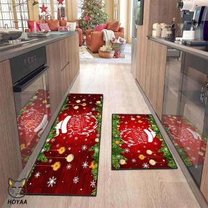 Hoyaa 2 in 1 Christmas Kitchen Mat Non Slip Rubber HD Printed Xmas Floor Mats Home Decor