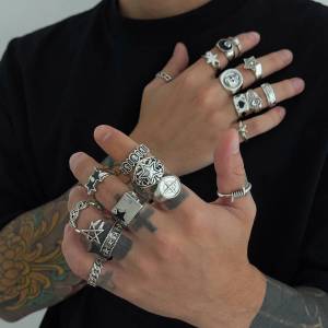 KunJoe 20Pcs/Set Punk Geometric Stars Rings Men Hip Hop Stackable Silver Color Knuckle Rings Set Male Jewelry  Accessories 2026