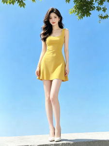 SUHUIQIAN | Slim Fitting Petite Yellow Bodycon Dress