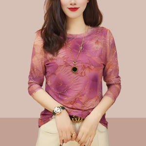 Womens Long Sleeve Mesh Base Shirt Double Layer Spring Autumn Fashionable European Style Top Quality Polyester Fiber T-shirt