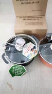 Nồi vân đá Tithafac chống dính - nồi nấu bếp từ  bếp hồng ngoại Cao Cấp có Nắp Kính