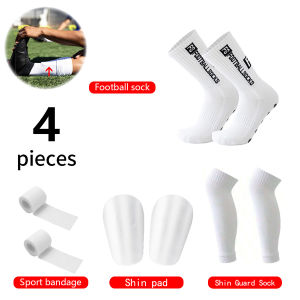 4PCS Football Accessories Set Anti-slip Grip Soccer Socks Basketball Socks Shin Guards Socks Mini Shin Pads Sport Bandages