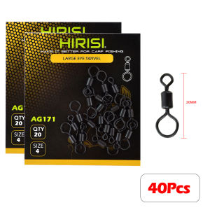 Hirisi AG171 40Pcs Large Eye Rolling Fishing Swivel Metal Anti Tangle Line Connector Carp Hair Rig Chod Rig Fishing Accessories