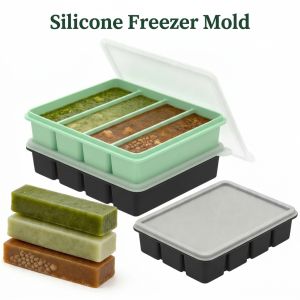 2Pcs Silicone Freezer Tray With Lid Food Molds Ice Cube Tray Silicone Freezer Container Freeze Store SoupSauceBrothLeftovers