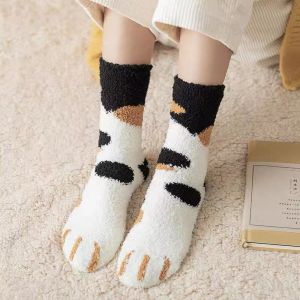 Coral Fleece Cats Paw Long Socks Children Korean Style Japanese Style Cute Trendy Easiest for Match Students Knee-High Socks Preppy Style Ins Fashion