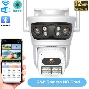 12MP Outdoors Wifi Camera 6K HD Triple Lens Triple Screens PTZ IP Security Camera Human Auto Tracking Waterproof CCTV Cam ICSEE