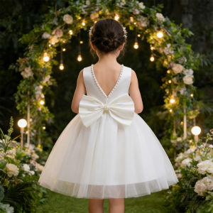 Evening Dress Gown for Girls Weddings Bridesmaid Costume Flower Girl Princess Dress White Dress Kids Baptismal Ceremony Clothes