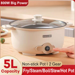 [COD]5L Multi Electric Cooker With Steamer Big Capacity Rice Cooker 800W Electric Hot Pot Cooker Non Stick Pan