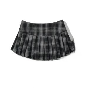 Retro Plaid Mini Skirt Womens Spring Fashion College Style Spicy Girl American Style Pleated Skirt Low Waist A-Line Skirt