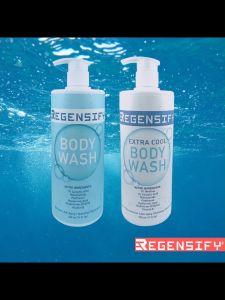 REGENSIFY Red Acne Extra Cool Body Wash 500 ml [1% Menthol 1% Salicylic Acid Niacinamide Panthenol Hyaluronic Acid Coenzyme Q10 Vitamin E] - Anti Aging Hydrating Moisturising Exfoliating & Icy Shower Gel