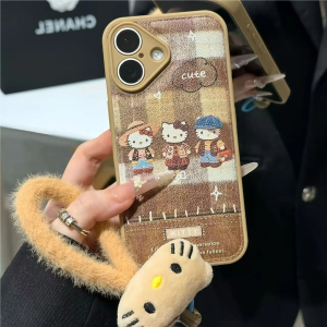 Kitty Cat Phone Case with Lanyard Anti-Fall Cartoon Design for iPhone 17/16/15/14/13/12 pro Max Apple Huawei Mate 70 Cute Personality Soft Shell