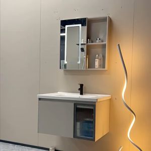 YUTU cream 60cm Basin bathroom cabinet sink Washbasin aluminum mirror box Gabinete ng banyo
