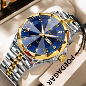 POEDAGAR Genuine Mens Watch Stainless Steel Strap Luminous Calendar Multifunctional 100% Waterproof Quartz Watch 698
