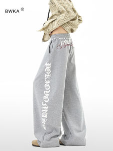 BWKA | Gothic Letter Print Loose Fitting Retro Sweater Pants