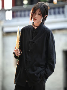 New Chinese Style Long Sleeve Shirt Mens Traditional Collar Button up Coat Spring Autumn Casual Wear Durable Fabric Sharp Look