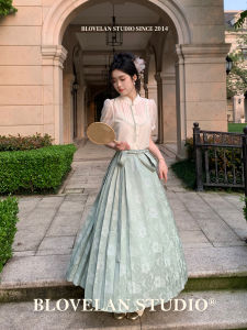 New Chinese Style Shirt Top Short Sleeve Chiffon Green Floral Half Skirt Hanfu Set for Young Women Summer Collection