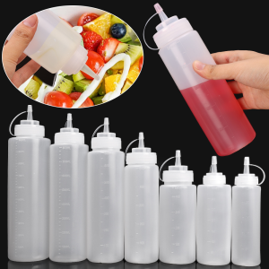 240/500/1000ml Kitchen Squeeze Bottles with Scale and Lid Plastic Liquid Condiment Dispenser Dressing Ketchup Mustard Sauce Bottle