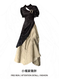 High Waist Slimming Long Dress for Plus Size Women Spring Summer Chinese Style Hanfu Work Clothing with Stand Collar