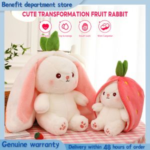 18cm strawberry rabbit plush doll Cute rabbit 2-in-1 Long ears fruit animal plush doll suit clothing plush toy