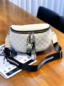 Trendy Checkered Womens Saddle Bag Crossbody Shoulder Bag Fashionable Small Niche Bag Casual Style Zipper Closure Leather