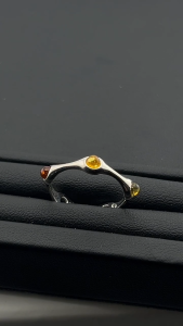 MILLENNE Multifaceted Baltic Amber Multi-Tone Spaced Beads Silver Ring with 925 Sterling Silver (MLP-01)