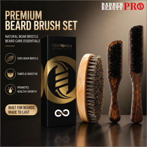 2Pcs Boar Bristle Beard Brush Set - Wooden Handle Beard Grooming Brush for Men Professional Styling Tool for Home Barber Shop