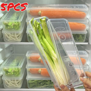5PCS Portable Strip Transparent Sealed Refrigerator Storage Boxes Fresh Box Food Container Cold Storage Crisper PP Fridge Organiser