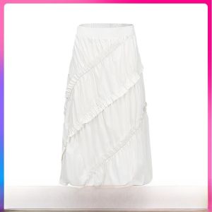 กระโปรงสั้นทรงเอสีขาว ทรงหลวม แขนกุด กระโปรงยาวปานกลาง ทรงเข้ารูป กระโปรงสั้นผู้หญิง ฤดูร้อน 2024 กระโปรงสั้นทรงเอ