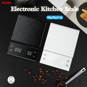 3kg/5kg 0.1g Digital Coffee Scale LCD Display Rechargeable Multifunctional Home Kitchen Baking Scales High Precision Electronic Scale Timer with Removable Silicone Pad