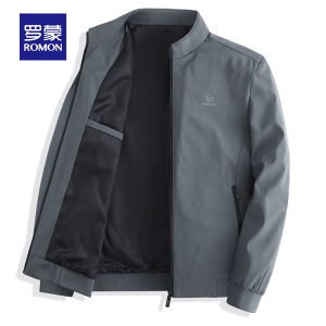 Romon Mens Casual Stand Collar Jacket Business Style Polyester Fabric Spring Autumn New Fashion Middle-aged Mens Outerwear