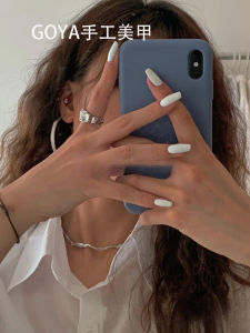 Wear Armor Pure Color White Glaze Surface Waterproof Short Mid Length Long Length Nail Stickers Square Head Fake Nails Pregnant Women