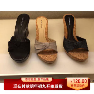 2025 New Butterfly Knot Slippers Womens High Heel Slope Follow Fish Mouth Old Jeans Fabric Shoes Sweet Style Daily Wear