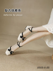 Ballerina Womens Sandals Open Toe High Heels Chunky Heel Summer Outdoor Wear French Vintage Mary Jane Cross Buckle Pearled