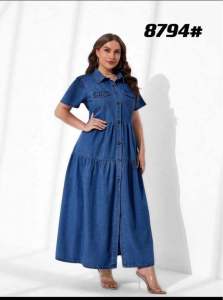 Nars #8794 US Fashion Casual Polo Colar Button-down with 2 Pockets Denim Dress Freesize