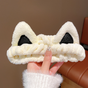 Plush Cat Ear Headband for Womans Cute Face Wash Hair Band Fashion Girl Makeup Headband