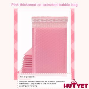 🔥Hutyet👍 1pc Pink&Black Bubble Mailer Pouch with Sticky Seal Wrap Waterproof Packaging for Courier Cards Books etc Bubble Bag