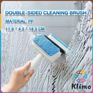 KLIMO Double-Sided Cleaning Brush Glass Wiper With Cleaning Sponge Squeegee 2 in 1 Scraper Bathroom Wall Cleaner