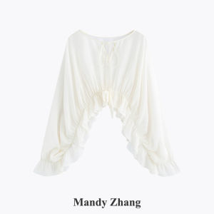 French Style Lazy White Blouse with Waist-Cinching and Lace Short