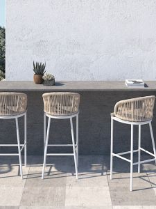 Outdoor Rope-Weaved Bar Chair with Backrest High-Heeled Stool Toth Restaurant And Cafe Furniture Aluminum Alloy Frame Simple Assembly