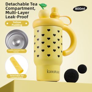 Aesthetic Large Capacity Dual Drink Straw Thermos Mug