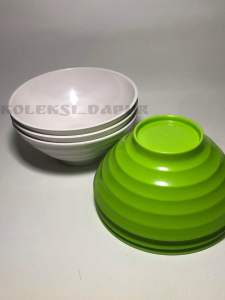 ( 6pcs )Mangkok Ramen Ulir Melamin Tebal Polos 18cm Merk Singasingi Warna Hitam Putih Hijau Estetik dan kuat