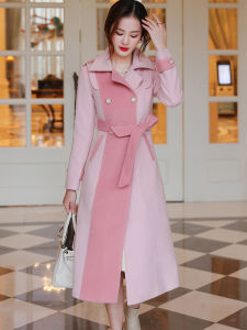 MUBEELE | Elegant Pink Woolen Coat Womens Mid-Length Slim Fit Fashionable Korean Style Double-Breasted Button Long Sleeve Winter Coat