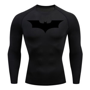 Bat Print Long Sleeve Compression Shirts for Men Gym Workout Running Tees Athletic Quick Dry Tshirts Tops Rash Guard Baselayers
