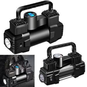 [ คืนสินค้าได้ภายใน 7. วัน] 12 V 150 PSI ปั๊มลมอัตโนมัติ ที่มีเกจแรงดันหนักดีลักซ์แบบพกพาอากาศอัดโลหะกระบอกสูบคู่ ที่มีไฟ LED