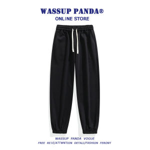 กางเกงกีฬาขากว้างทรงหลวมสำหรับผู้ชาย สีเทา ทรงหลวม กางเกงขายาวลำลอง กางเกงขายาวทรงตรง สไตล์อเมริกัน กางเกงขายาวสปอร์ต